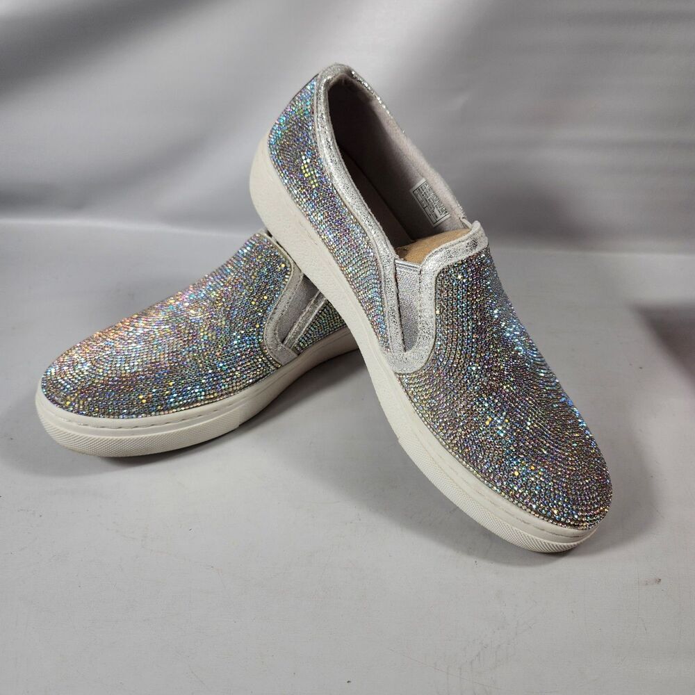 Skechers Goldie Flashow Sparkly Rhinestone Shoes Silver Sparkle Women's 8.5
